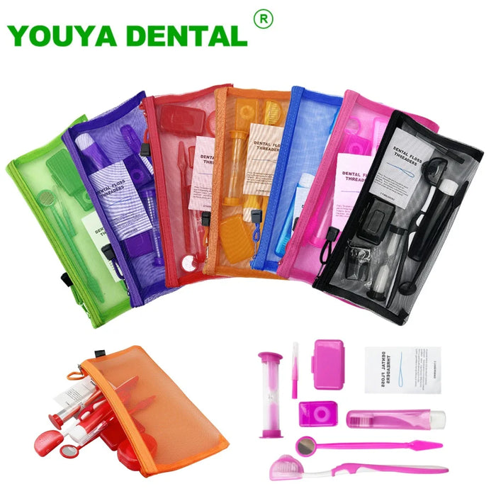 8Pcs/Set Orthodontic Care Kit Toothbrush Kit Dental Oral Care Cleaning Kits Dental Travel Kit with Portable Net Bag