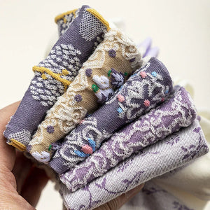 5 Pairs Retro Palace Style Summer Women Socks Thin Cotton Shallow Mouth Boat Socks Sweet Floral Three-dimensional Relief Socks
