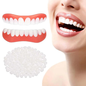 Smile Teeth Fake Braces Lower and Upper Fake Teeth Veneer Silica Gel False Teeth Removable Denture Oral Care Dentistry Veneer