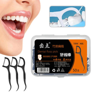 50pcs Interdental Brush Dental Floss Oral Hygiene Tooth Clean Stick Teeth Picks Disposable Bamboo Charcoal Teeth Stick Oral Care
