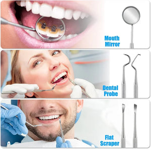 Stainless Steel Dentist Clean Tools Dental Mirror Double Probe Sickle Hoe Tooth Cleaner Dental Tool Products Oral Care Kit
