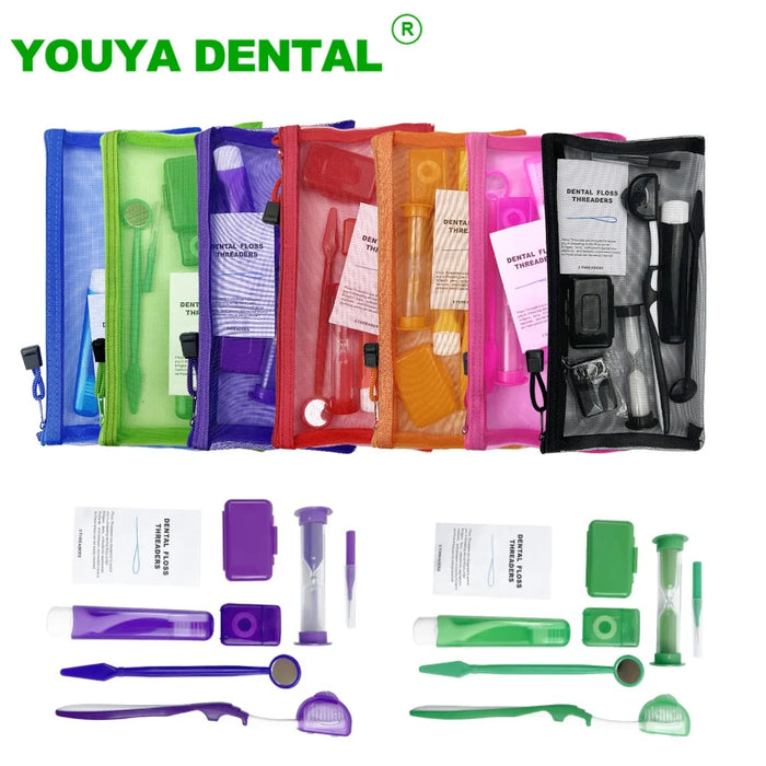 8pcs/set Oral Cleaning Care Orthodontic Teeth Whitening Tools Ortho Toothbrush Interdental Brush Dental Floss Thread Travel Kit