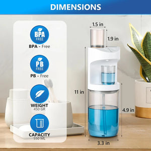 Automatic Mouthwash Dispenser Touchless 550mL Wall Mounted Mouth Wash Dispenser for Bathroom with Magnetic Cups for Adults Kids