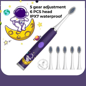 Children Sonic Electric Toothbrush Colorful Cartoon For Kids Rechargeable Soft Fur Automatic Waterproof With Replacement Head