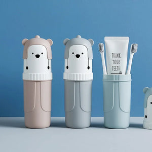 Portable Travel Cartoon Bear Mouthwash Cups Multifunction Storage for Toothbrush Case Container Supplies for Children Girls Boys
