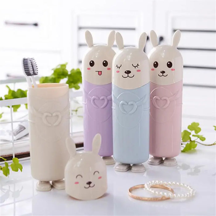 Nordic Cute Rabbit Portable Tooth Brush Container Travel Organizer Toothbrush Toothpaste Holder Storage Box Plastic 2021