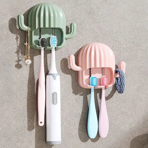Toothbrush Holder Household Wall Self-adhesive Seamless Cactus Storage Rack Shaver Organizer Drain Shelf Bathroom Accessories