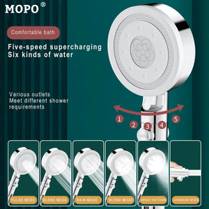 High Pressure Shower Head 6 Modes Adjustable Bathroom Filter Shower One-key Stop Water Bathroom Accessories Toothbrushes Heads