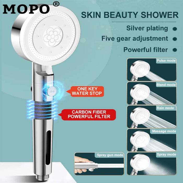 High Pressure Shower Head 6 Modes Adjustable Bathroom Filter Shower One-key Stop Water Bathroom Accessories Toothbrushes Heads