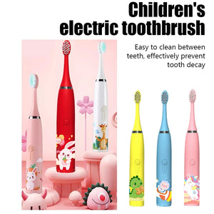 Children Sonic Electric Toothbrush Colorful Cartoon For Kids Rechargeable Soft Fur Automatic Waterproof With Replacement Head