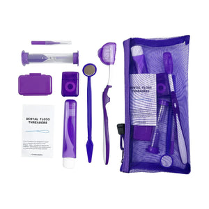 8Pcs/Set Orthodontic Care Kit Toothbrush Kit Dental Oral Care Cleaning Kits Dental Travel Kit with Portable Net Bag