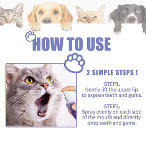 50ml Pet Oral Cleanse Spray Dogs Teeth Cleaning Breath Tartar Spray Buildup Spray Freshener Reduce Dental Pet & Plaque P1u4