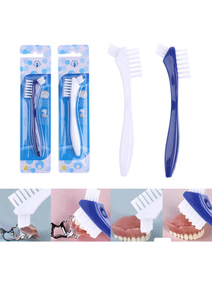 Denture Toothbrush Hard/Soft Double Bristle for False Teeth Brush Superb Total Cleaning