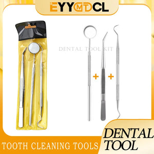 3pcs Stainless Steel Dental Tool Dental Mouth Mirrors Cleaning Tools Mirror Double Probe Sickle /Hoe Tooth Oral Care Kit Dentist