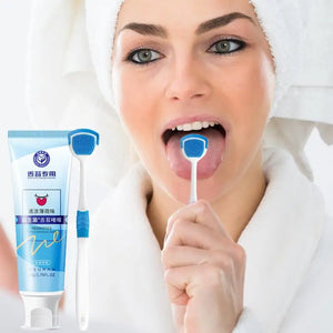 Tongue Cleaners With Brush Scraper Fight Bad Breath Mild Formula Cleaning Gel Remove Oral Odor Tongue Care