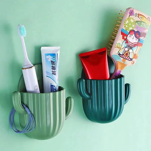 Wall Self-adhesive Storage Rack Toothpaste Holder  Brush Holder Cactus Storage Toothbrush Holder Wall  Bathroom Accessorie