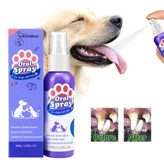 DogTeeth Cleaning Spray OralCare Cats Mouth Fresh RemoveTooth Freshener Deodorant Tartar Oral Stains Care Breath Pet Puppy Z7F0