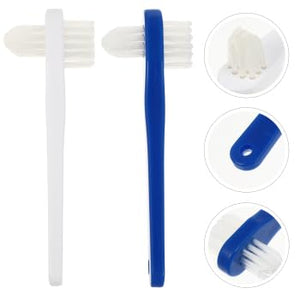 ARTIBETTER 2Pcs Denture Brushes Double-Sided False Teeth Toothbrush Denture Cleaning Tool (White + Blue)