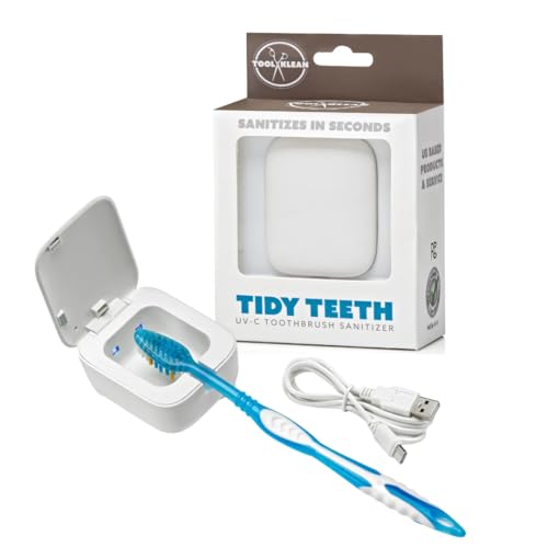 Tidy Teeth UV Toothbrush Sanitizer - Portable Cordless UVC Light Tooth Brush Holder - Cleaning and Sanitizing - Home Bathroom Countertop & Travel - USB Rechargeable Cleaner Case w/Wall Mount (1-Pack)