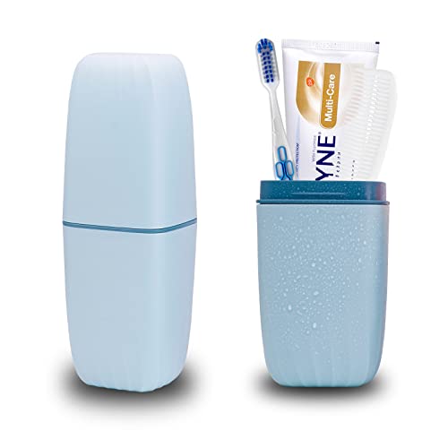 Toothbrush Cup Toothbrush Holder with Cover Travel Boothbrush Holder Portable Toothbrush Case and Carrier for Bathroom School Business Trip (Light Blue)