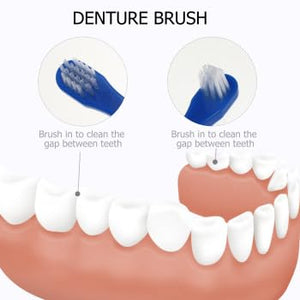 ARTIBETTER 2Pcs Denture Brushes Double-Sided False Teeth Toothbrush Denture Cleaning Tool (White + Blue)