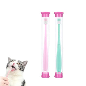 TACPAK 2 Set Dog Toothbrush 360 Degree, Cat Toothbrush Deep Clean Fresh Breath with Storage Box Silicone Handle, Cat Dental Care Dog Oral Hygiene Pet Tooth Cleaning Kit (Pink+Blue)