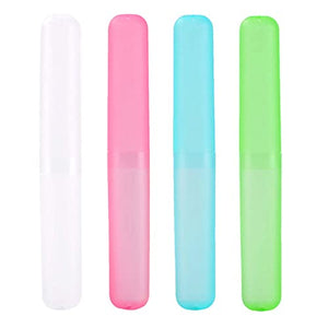 Medsuo 4pcs Plastic Toothbrush Case Travel Cover Holder Storage (Pink, Blue, Green and White)