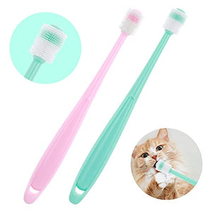 Molain Dog Toothbrush 360 Degree, 2 Set Silicone Handle Cat Toothbrushes with Storage Box, Puppy Dogs Pet Tooth Cleaning Kit (Pink+Blue)
