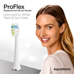 AquaSonic Duo PRO 8-Pack Replacement Brush Heads - Upgraded Proflex Brush Heads for Improved Plaque Removal - Genuine AquaSonic