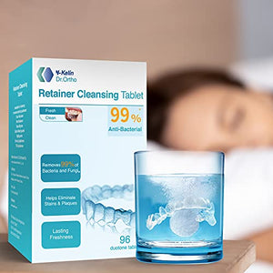 Y-Kelin Retainer Cleaner 96 Tablets, Retainer & Denture Cleansing Tablets 3 Month Supply, Removes Stain, Plaque, Odor for Dentures, Retainers, Night Guards, Mouth Guard & Removable Dental Appliances