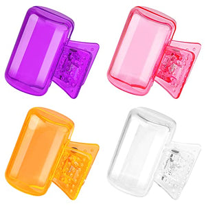 4 Pack Travel Toothbrush Head Covers Toothbrush Protector Cap Brush Pod Case Protective Portable Plastic Clip for Household Travel, Camping, Bathroom, School, Business (Clear, Orange, Purple, Pink)