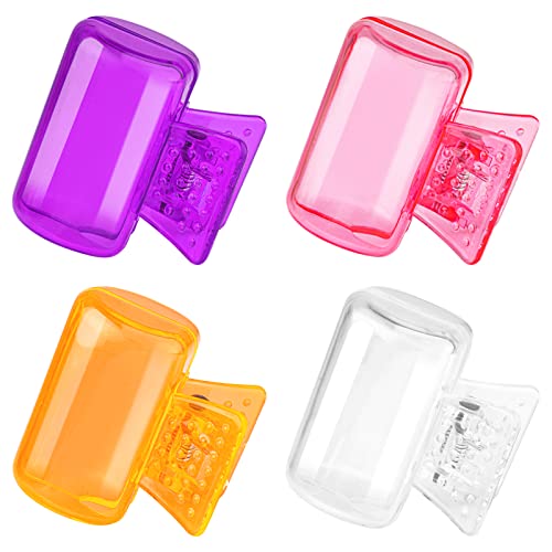 4 Pack Travel Toothbrush Head Covers Toothbrush Protector Cap Brush Pod Case Protective Portable Plastic Clip for Household Travel, Camping, Bathroom, School, Business (Clear, Orange, Purple, Pink)