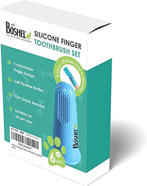 BOSHEL 8 Pc Finger Toothbrush for Dogs - Dog Toothbrush Kit Includes 6 Silicone Bristle + 2 Nylon Bristle Dog Finger Toothbrushes - Cat Toothbrush for Small & Large Pet - Dog Tooth Brush Oral Care Kit