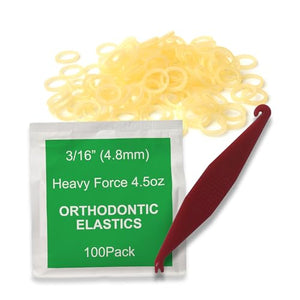 100 Pcs Natural Orthodontic Elastic Dental Rubber Bands for Braces, 4.5 Ounce Heavy, Dreadlocks Hair Braids Include Braces Rubber Band Tool 3/16 Inch