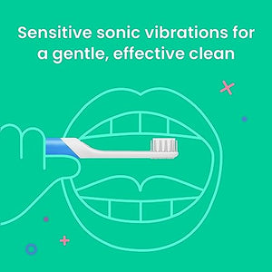 Quip Kids Electric Toothbrush - Sonic Toothbrush with Small Brush Head, Travel Cover & Mirror Mount, Soft Bristles, Timer, and Rubber Handle - Blue