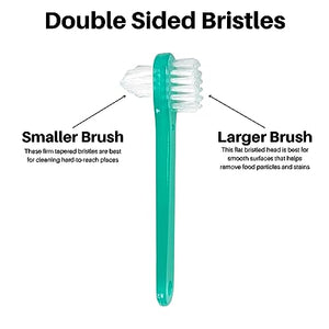 Vakly Denture Brush [Pack of 10] Individually Bagged Denture Brushes with Hard Firm Flat Bristled Heads for Cleaning Dentures, Retainers, False Teeth, Clear Braces, and Mouth Guards