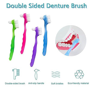 4 Pieces Denture Brush, Small Toothbrush for Dentures, Multi-Layered Bristles Ergonomic Rubber Handle for False Teeth Cleaning