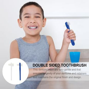 ARTIBETTER 2Pcs Denture Brushes Double-Sided False Teeth Toothbrush Denture Cleaning Tool (White + Blue)