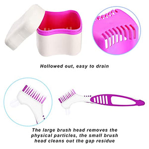 BTwood - Denture Bath Kit - Includes 2 Denture Bath Cups + 2 Denture Cleaner Brushes + 2 Strainer Baskets - Ideal for Dentures, Retainers & Mouthguards, 1.0 Fl Oz