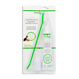 Vetoquinol Enzadent Enzymatic Toothpaste Kit + Fingerbrush & Dual-End Toothbrush for Cats & Dogs – 3.2 oz, Poultry Flavor – Oral Dental Care Kit: Removes Plaque, Polishes Teeth & Freshens Breath