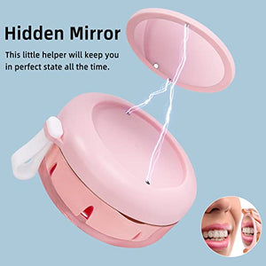 Leak Proof Denture Cup Kit Portable Retainer Case Perfect for Travel, Denture Case Container Cleaning Care for Dentures Aligner Mouth Guard with Denture Brush, Strainer, Removal Tool and Mirror（Pink）