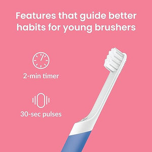 Quip Kids Electric Toothbrush - Sonic Toothbrush with Small Brush Head, Travel Cover & Mirror Mount, Soft Bristles, Timer, and Rubber Handle - Blue