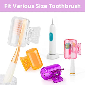 4 Pack Travel Toothbrush Head Covers Toothbrush Protector Cap Brush Pod Case Protective Portable Plastic Clip for Household Travel, Camping, Bathroom, School, Business (Clear, Orange, Purple, Pink)