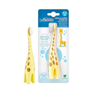 Dr. Brown's Infant-to-Toddler Training Toothbrush, Soft for Baby's First Teeth, Giraffe, 0-3 Years