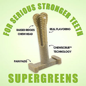 Bullibone SuperBrush: Dog Teeth Cleaning Brushing Toothbrush Stick - Long Lasting Nylon Super Greens Chew Toy for Oral Care and Dental Health