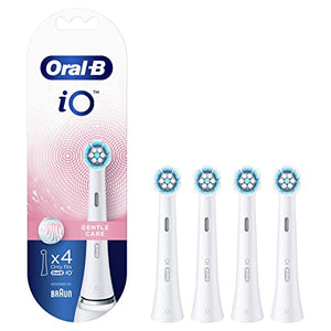 Oral-B iO Gentle Care Electric Toothbrush Head, Twisted & Angled Bristles for Deeper Plaque Removal, Pack of 4, Suitable for Mailbox, White