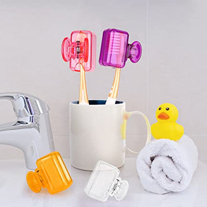 4 Pack Travel Toothbrush Head Covers Toothbrush Protector Cap Brush Pod Case Protective Portable Plastic Clip for Household Travel, Bathroom, Business, Camping, School (Clear, Orange, Purple, Pink)