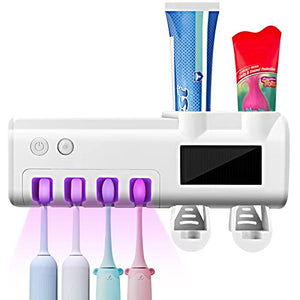 Toothbrush Holder Wall Mounted - Toothbrush and Toothpaste Holder, with Cleaning Function 4 Slots and 2 Automatic Toothpaste Dispenser, for Electric Toothbrush - Regular Toothbrush
