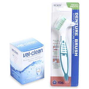 Val-Clean Concentrated Denture Retainer Partials and Night Guard Cleaner Powder BUNDLED with Denture Cleaning Brush AND Handy Denture Care Reference Card