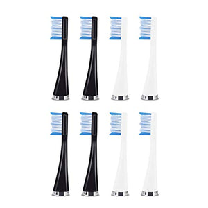 AquaSonic Duo Replacement Brush Heads (8-Pack) - 4 White & 4 Black Dupont Brush Heads